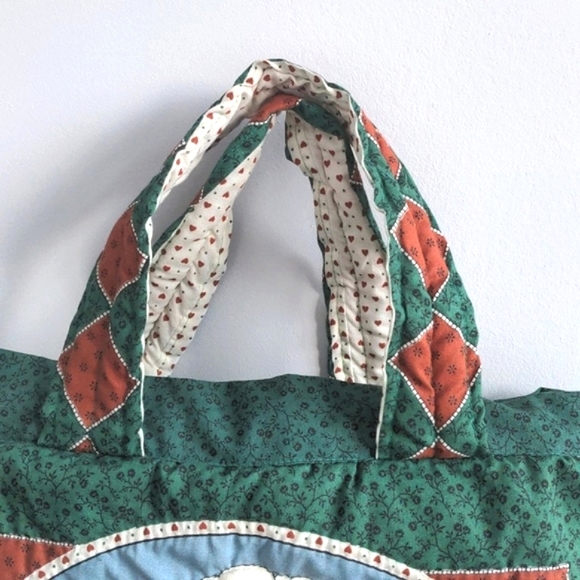 Handmade Quilted Farmhouse Horses Sheep Sky Tote with Hearts Handle - Picture 3 of 7